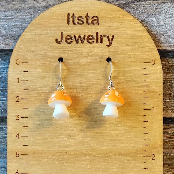 Mushroom Earrings on Sterling Silver French Earwires Nature Fungi - Picture 2 of 5
